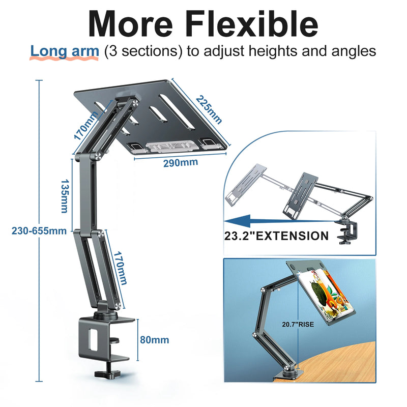 Oatsbasf Laptop Stand Clamp Tablet Hightening Support Holder Book Bracket Desktop Bed Lazy Stand 360°Rotating Reading Stand