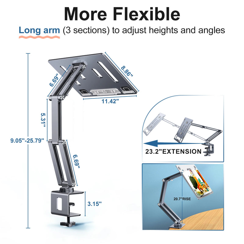 Oatsbasf Laptop Stand Clamp Tablet Hightening Support Holder Book Bracket Desktop Bed Lazy Stand 360°Rotating Reading Stand