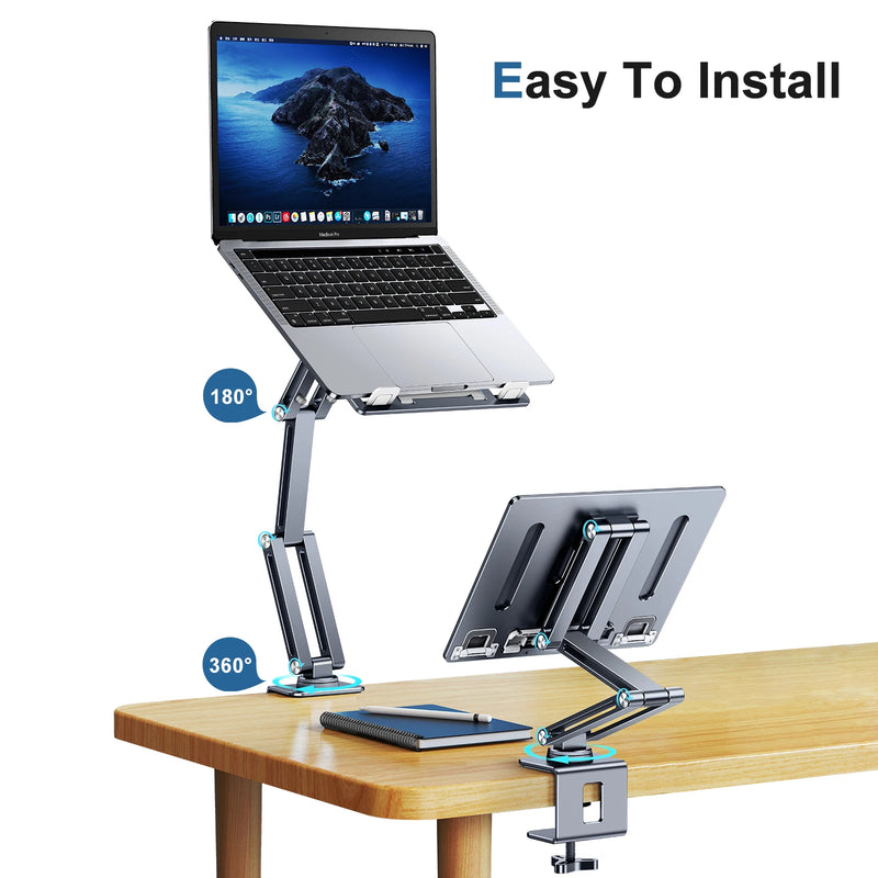 Oatsbasf Laptop Stand Clamp Tablet Hightening Support Holder Book Bracket Desktop Bed Lazy Stand 360°Rotating Reading Stand