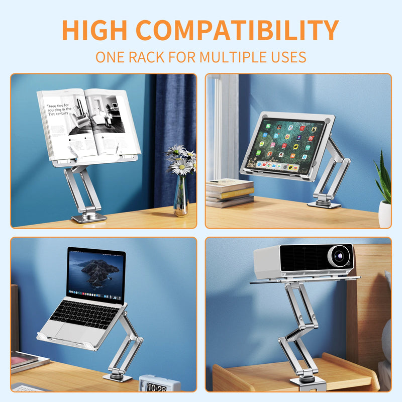 Oatsbasf Laptop Stand Clamp Tablet Hightening Support Holder Book Bracket Desktop Bed Lazy Stand 360°Rotating Reading Stand