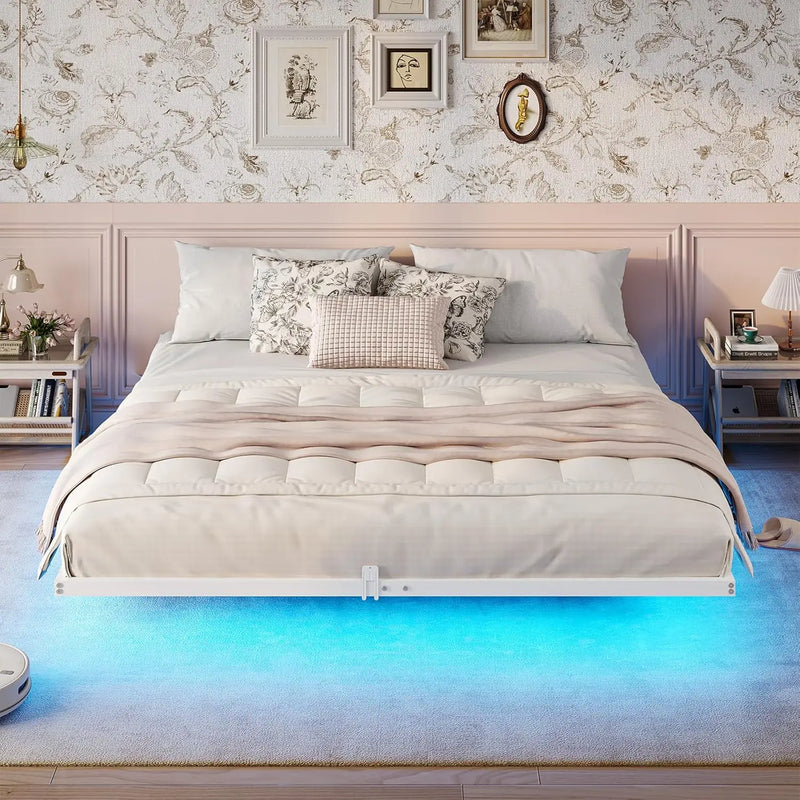 FLOATING BED WITH LED LIGHTS