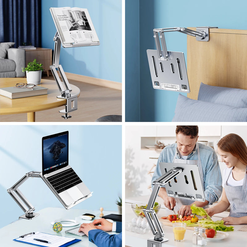 Oatsbasf Laptop Stand Clamp Tablet Hightening Support Holder Book Bracket Desktop Bed Lazy Stand 360°Rotating Reading Stand