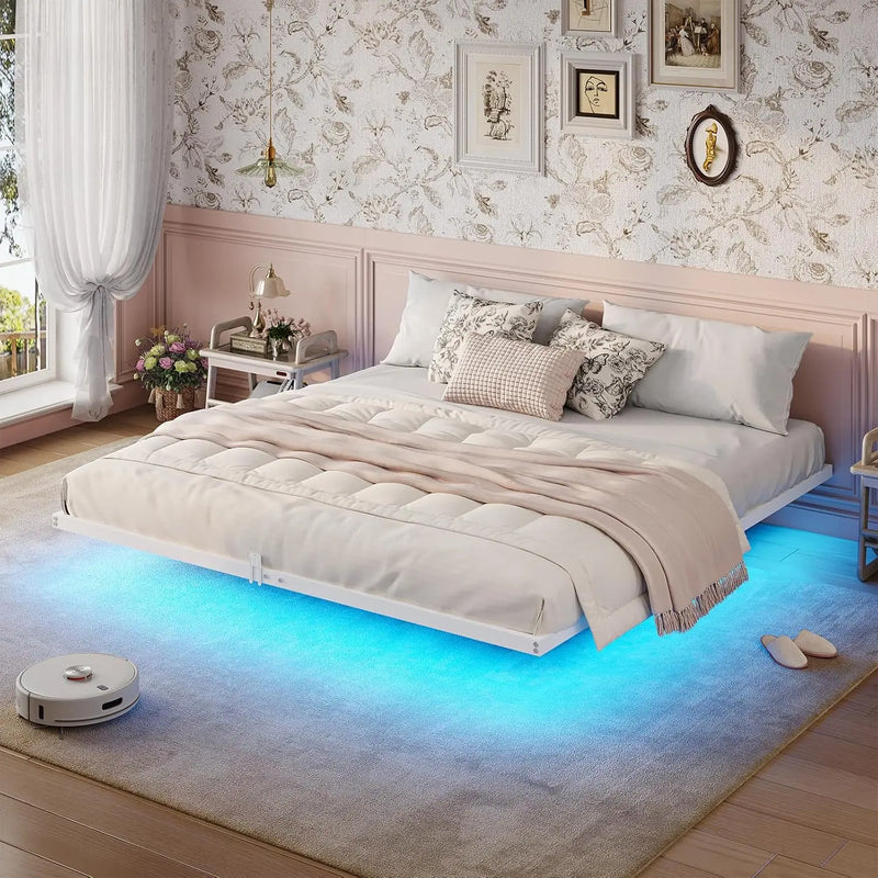 FLOATING BED WITH LED LIGHTS